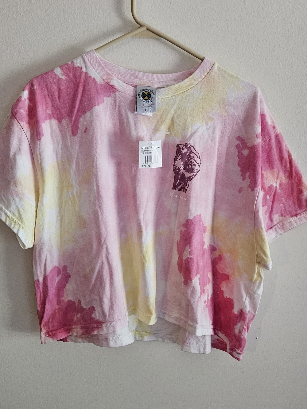 Cross Colours/Nordstrom Tie-Dye T- Shirt In Pink, Yellow, White. Summer, Pride.